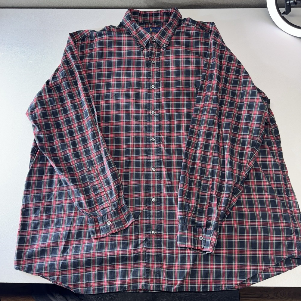 Polo Ralph Lauren Men's Size 3XB 3XL Big Plaid Button Front Long Sleeve‎ Shirt